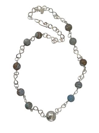 Silver with Blue Crab Fire Agate Beads Necklace