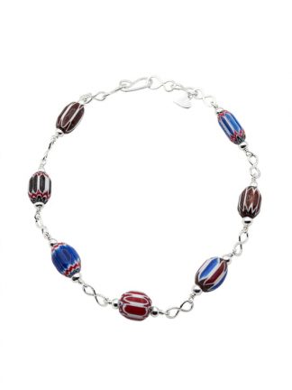 Silver and Stripy Glass Beads Necklace
