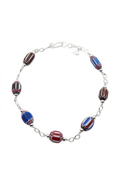 Silver and Stripy Glass Beads Necklace