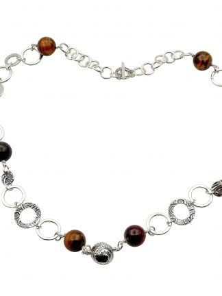 Silver Link Necklace with Tiger Eye Beads