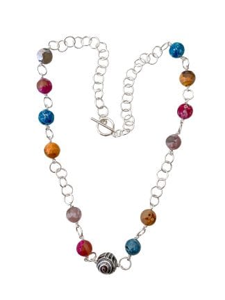 Silver Necklace with Rainbow Agate Beads