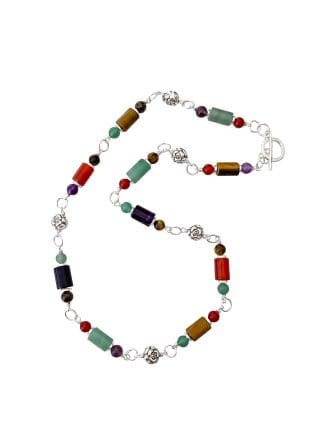 Silver Necklace with Mixed Agate Beads