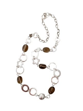 Silver Necklace with Smokey Quartz Beads